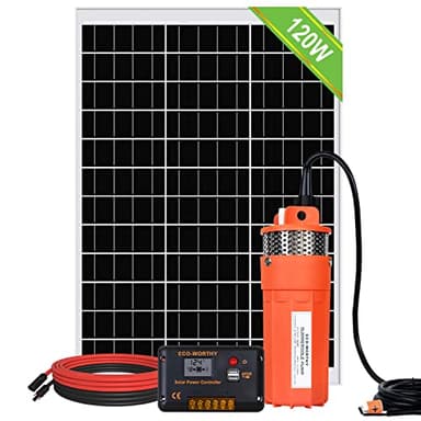 DCHOUSE Bomba Agua Kit De Pozo Profundo 120W, Acero inoxidable, De Bajo Ruido, Flujo Grande De 12V Cc Con De Panel Solar De 120W Para Riego, Pozo Profundo, Entrega Subcontratos