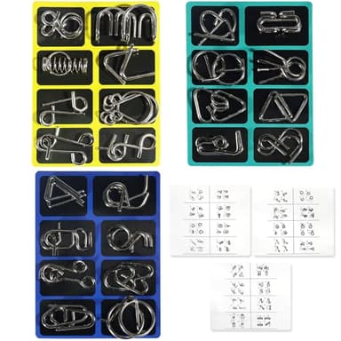 Solinorex 24 Piezas Rompecabezas Adultos Niños Metal, Juegos IQ Puzzler, Juego de Anillos Rompecabezas, Mini Puzzle para Todas Las Edades, Regalos de Cumpleaños