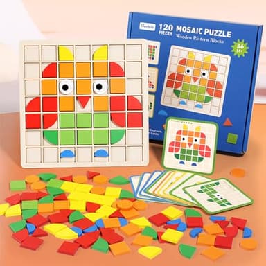 Jastown Juguetes Montessori Niños 3 4 5 6 Años, Puzzle Tangram Rompecabezas niños, 120 Bloques de Madera con Formas de Colores y Tarjetas, Juegos Educativos Interactivos Regalo Niño Niña