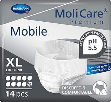 MoliCare Mobile: Pañales para Adultos con Incontinencia Severa, Ropa Interior Absorbente para Hombres y Mujeres, 10 gotas, talla XL, 14 unidades