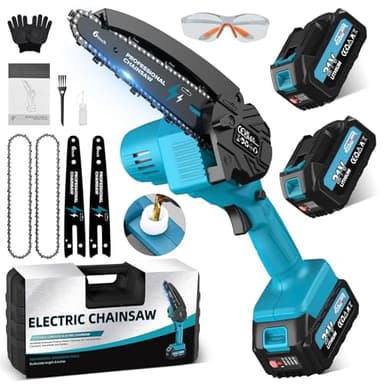 Mini Motosierra Bateria 6 Pulgadas,Motosierra Eléctrica 8000mAh Liviana, Sierra Electrica con Depósito Para El Aceite, Motosierra de Mano para Podar Arboles Jardinería DIY
