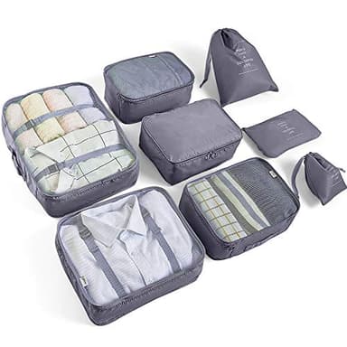 AMAYGA 8pcs Bolsas De Almacenamiento De Viaje a Prueba De Agua Cubo Organizador De Equipaje, Embalaje de Viaje de Ropa Zapatos, Cosméticos Accesorios (Gris)