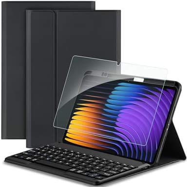 EasyAcc Funda con Teclado para Xiaomi Mi Pad 7/7 Pro (11.2 Pulgadas), Modelo 2025 con Película Protectora [Español], Bluetooth Desmontable Teclado con Portalápices, Negro