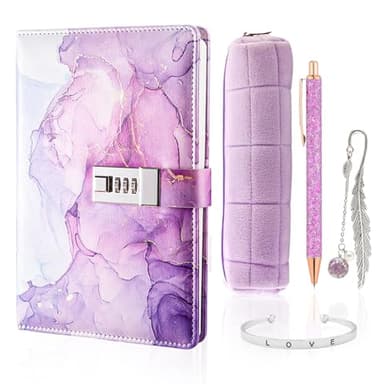 TNSLAND Juego de Papelería Morado, Agenda con Cierre Regalo de Entrada con Marcapáginas Caja de Papelería Bolígrafo Pulsera, Regalos para Niñas de 7 8 9 10 11 12 13 14 Años