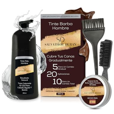 Tinte Barba Hombre - Tinte Barba - Champu Anticanas Hombre - 20 Aplicaciones - Con Protector de Barba - Salvathor Duran - 250 ml.
