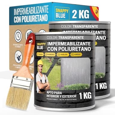 [2kg + Brocha] Impermeabilizante Transparente con Poliuretano, Sellador Impermeable Fugas Agua, Revestimiento Impermeable Definitivo, Hidrofugante Invisible para Techos, Terrazas y Exteriores