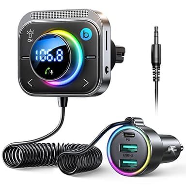 JOYROOM Transmisor FM Bluetooth Coche, Bass Profundo & Hi-Fi, Adaptador 5.3, 30W PD & Dual 18W QC 3.0, Manos Libres, Aux & Tarjeta TF