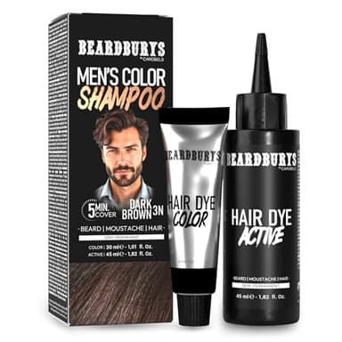 Beardburys Color Shampoo | Tinte de Barba y Cabello en champú, Elimina las Canas y Cuida la Barba - Beardburys Champú 50 g (Castaño Oscuro)