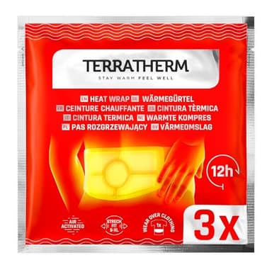 TerraTherm Cintura térmica - 12 horas de calor profundo calmante - Talla S-XL - 3 u 8 unidades - activado por aire - 100% calor natural - Parche calentador - 3 unidades