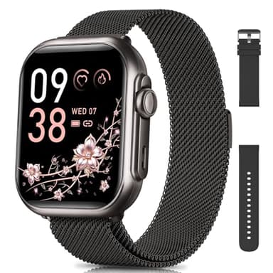 Sanorum Reloj Inteligente Mujer con 1000mAh Batería, Autonomía 100 Días 5 ATM Smartwatch Mujer con Función Femenina/Sueño/Pulsometro/Calorías/Podómetro 120+Modos Deportivos Android iOS Negro Regalo