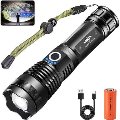 90000 Lúmenes Linterna LED Alta Potencia Recargable USB, 5 Modos XHP70.2 Super Brillante Potente Linterna Táctica Impermeable con Indicador de Encendido para Camping Actividades al Aire Libre