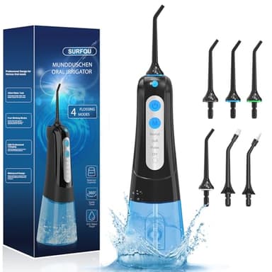 SURFOU Irrigador Dental Portatil Bucal Viaje, Irrigadores Dentales Bucales Limpiador Dientes Agua Presion, Profesional Inalambrico Irrigador-dental Con Irradiador Limpieza Water Flosser for Teeth