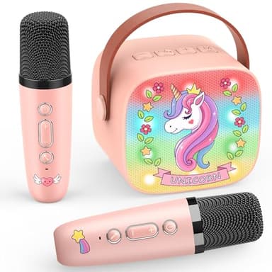 Dislocati Karaoke Infantil 2 Microfonos Inalambricos Karaoke, Unicornios Regalo para Niñas 3-12 Años Micrófono Inalámbrico Bluetooth para Cantar Juguetes Niña 3-12 Años Microphone Regalo Comunion Niña