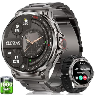 BANLVS Reloj Inteligente Hombre Militar con 1000mAh, 1.92" HD Smartwatch con Llamadas, 120+ Modos Deportivos, 5ATM Impermeable, Pulsómetro, Sueño, Podómetro, Peso, Pulsera Actividad Android iOS Negro