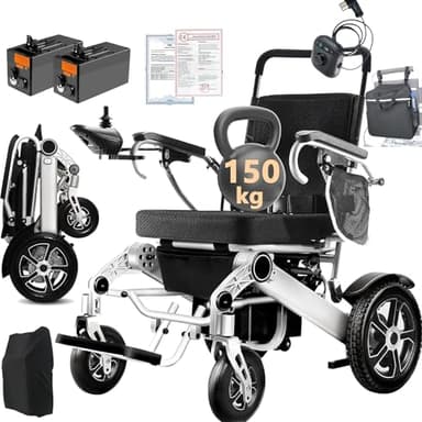 WEYRAL 40+km Sillas de Ruedas Eléctrica Para Adultos, ligera, 2 sillas de ruedas eléctricas de 12Ah para, silla de ruedas eléctrica para todo terreno, capacidad de carga de 150 kg