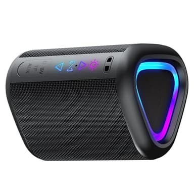 Altavoz Bluetooth Portátil Potente Inalámbrico con Luz LED, Bluetooth 5.4, 24 Horas, Graves Mejorados, 360° Sonido Estéreo, Impermeable IPX7, Speaker Exterior para Viajes/Deportes/Fiestas/Ciclismo