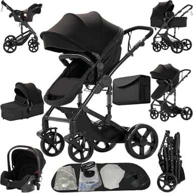 Prokoke Carrito Bebe 3 en 1, Carro Bebe 3 Piezas con Empuje Reversible de Dos Vías, Cochecito Tres Piezas con Estructura de Aleación de Aluminio, Coche Tres en 1 Recién Nacidos (black 588)