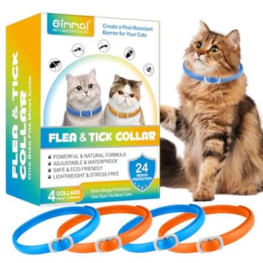 Collar antipulgas y garrapatas para Gatos-4pcs Collar antiparasitario Protección para 24 Meses, Talla única, Ajustable e Impermeable-Collar antipulgas-Azul y Naranja