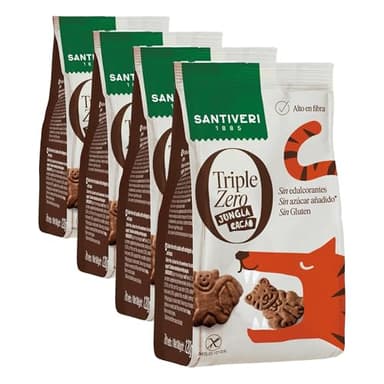 SANTIVERI - Galletas Jungla Cacao Triple Zero, Galletas Crujientes con Avena Integral y Proteína de Guisante, Altas en Fibra, Sin Edulcorantes, Sin Azúcar Ni Gluten, Ideal para Niños Vegano - 120 g