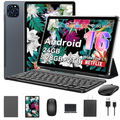 Tableta 2025 Primera Tablet Android 16 del Mundo con Gemini AI, 11 Pulgadas FHD Pantalla, 24GB RAM, 128GB ROM/ 2 TB TF, Cámara 13 MP, 8000mAh, Widevine L1, Facial ID, 2 en 1 Tablet con Teclado y Lapiz