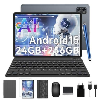 TABWEE Android 15 Tablet 10 Pulgadas - 24GB RAM+ 256GB ROM(2TB TF), Octa-Core, 5000 mAh, 8MP+5MP, Gemini AI, Widevine L1, 5G WiFi, GPS, Face ID, Tablet con Teclado