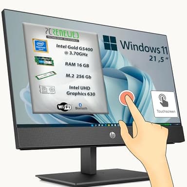 Ordenador fijo PC todo en uno con pantalla táctil HP 600 g4 pantalla 21,5 Intel Gold G5400 16 GB SSD 256 GB M.2 Nvme WiFi BTH Windows 11 (reacondicionado)