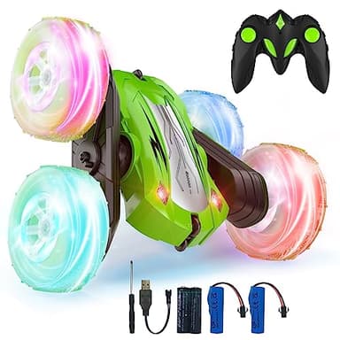 Coche Teledirigido,Coche AcrobáTico Camiones 360 Grados De RotacióN,Juguete Niño Regalo 3 4 5 6 7 8 9 12 Años Niña 2.4Ghz Niños Coche Teledirigido con Luces Incluye Batería Recargable (Verde)