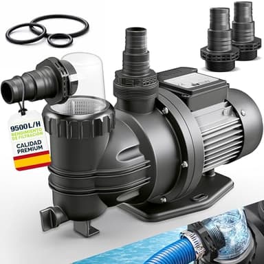 tillvex® Bomba de filtro piscina 9 500 L/h & 550 W | Altura de impulsión máx. 10 m | Bomba de circulación para piscinas 40 m³ | Autoaspirante piscina desmontable & spa con prefiltro