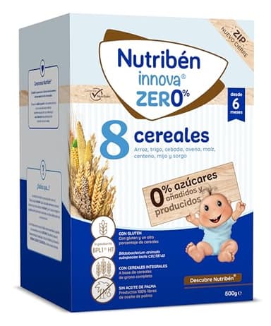 Nutribén innova ZERO 0% 8 Cereales | 500g | Arroz, Trigo, Cebada, Avena, Maiz, Centeno, Mijo y Sorgo | Bebés a Partir de 6 Meses | 0% Azúcares Añadidos y producidos | Cereales Integrales