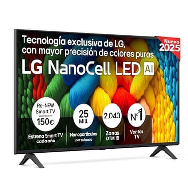 LG 43NANO80A6B - TV 43", 4K NanoCell, Smart TV, LED IA, WebOS 25, Procesador Potente e Inteligente, Super Upscaling, Dolby Digital Plus, Alexa/Google Assistant, Negro