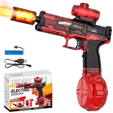 Pistola de Agua Eléctrica, Potente Pistola de Agua con Efectos de Destello y Retroceso, 6-8 m Alcance, 320 ml Capacidad, Juguete para Fiestas de Verano en la Piscina para Niños y Adultos (Rojo)