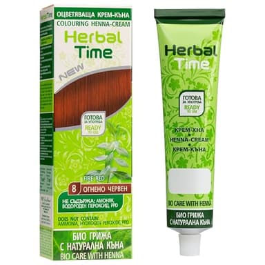Herbal Time Henna para Pelo Rojo Ardiente 8 | Crema Colorante Vegetal para Pelo | Lista para Usar | Cubre Canas | Coloración Semipermanente para Cabello | Sin Amoníaco, Sulfatos ni Parabenos