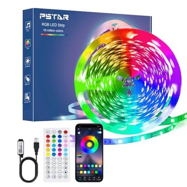 PSTAR Luces Habitación 8 Metros, Tira LED RGB, Bluetooth Musical con IR Control Remoto 44 Teclas y APP, 16 Milliones de Colores, Luz para Decoración TV Cocina Fiesta