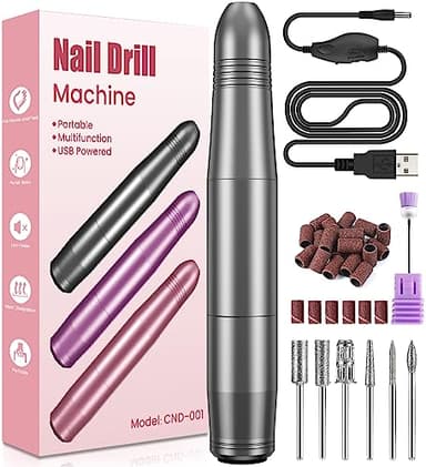 Torno para Uñas, Torno para Uñas Profesional Potente, Lima Eléctrica Uñas USB para Gel, 20000 RPM Velocidad Ajustable, Kit de Manicura y Pedicura Eléctrico para Salón DIY Principiantes Mujeres Niñas