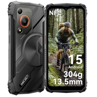 OSCAL Marine 1 Movil Irrompible Android 15, 12GB +128GB/2TB TF Teléfono Móvil Resistente 2025, 6.56'' HD+ 90Hz Movil Rugerizado, Cámara AI, 13,5 mm Ligero IP68/IP69K/3 Slot/NFC/Face ID/OTG/GPS Negro