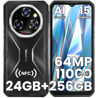 OUKITEL WP55 S Movil Irrompible MTK G100 Android 15 Gemini AI Móvil Indestructible 24GB RAM+256GB ROM/2TB TF Rugged Smartphone 11000mAh 6.6 FHD 120Hz 64MP/Dual SIM/NFC/Lector de Huellas/GPS