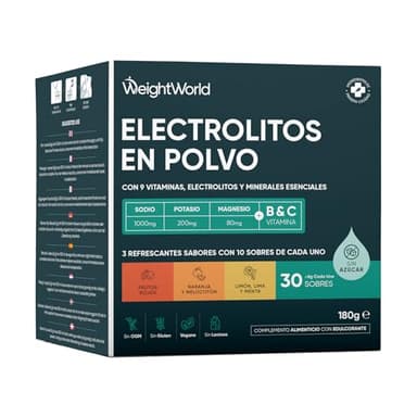 Electrolitos Sin Azúcar en Polvo - 30 Sobres de 3 Sabores Diferentes - Sodio, Potasio y Magnesio que Aportan Sales Minerales, con Vitaminas B y C - Sin OGM, Vegano y Sin Gluten
