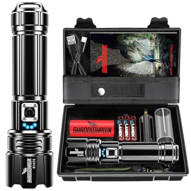 Shadowhawk Linternas LED Alta Potencia 1,000,000 Lúmenes, Linterna LED Recargable USB Táctica Militar Potente, XHP70.2 Linterna a Pilas, IPX67 Impermeable 5 Modos Portátil Linternas