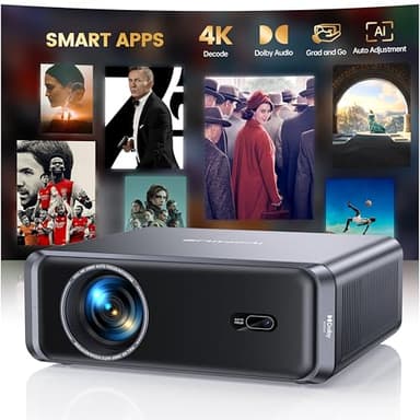 Proyector 4K【Netflix Oficial/1000 ANSI/Dolby】 Smart Proyector 4K Auto Focus/Keystone WiFi Bluetooth FHD 1080P con HDR10, Apps Oficiales Proyectors Portátil WiFi6 Cine en Casa/Exterior/Regalo HDMI ARC