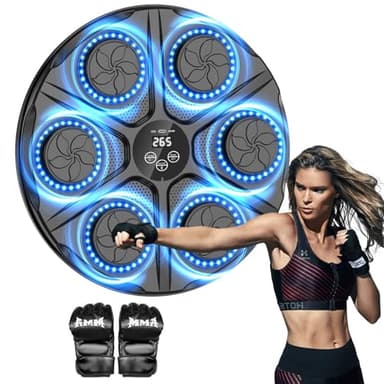 Máquina de Boxeo Musical Inteligente con LED y Bluetooth - 12 Modos y 12 Velocidades Ajustables + Contador de Golpes |+Incluye Guantes Profesionales para Adultos y Niños Entrenamiento en Casa Gimnasio