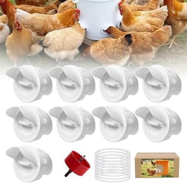 LeKuni - Comedero de gallinas (9 puertos) - Bebedero de pollo automático, alimentador para aves de corral gravedad - Kit para cubos de barril