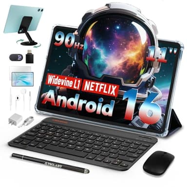 TECLAST Tablet 11 Pulgadas, Android 16, Pantalla 90Hz, Octa-Core,12GB RAM + 128GB ROM, Widevine L1, Gemini AI, 7000mAh, Facial ID, Tablet con Teclado, Lápiz, Funda y Auriculares (10 Accesorios)