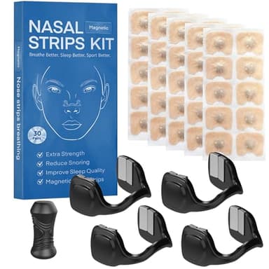 Cinta nasal magnetica,Tiras Nasales Magnética,Anti ronquidos, Mejora el sueño,Nose Strips Magnet(60 Parches) Respirar Mejor por la Nariz,Mejora el Sueño y Alivia la Congestión Nasal.(Black)