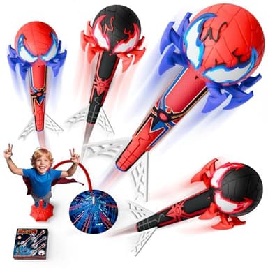 Cohete Juguete Lanzador, 4 Cohetes Spider con Bomba de Aire Telaraña Juguetes Niños 3 4 5 6 7 8 9 10 12 Años Regalo Niño 3-12 Años Juegos Exterior Jardin Niños Regalos Juguetes para Niños de 3-12 Años