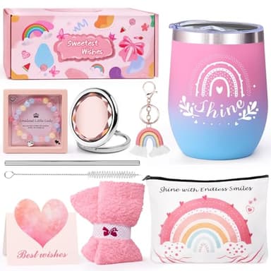 RYLIFEOGI Set de Regalo para Niñas Adolescentes, Caja de Regalo para Mejor Amiga con Taza Térmica, Calcetines de Felpa, Pulsera de Cristal y Espejo Compacto, Regalos de Cumpleaños, Graduación o Fiesta