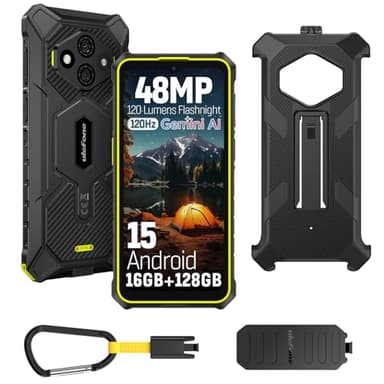 Ulefone RugKing 3 Pro Movil Resistente, Android 15 AI Smartphone 16GB+128GB/SD-2TB 5700mAh 6,56” 120Hz Teléfono, Octa-Core Cámara 48MP+8MP, 120LM Super Torch/3-Slots/IP68/IP69K/OTG/NFC/GPS Verde