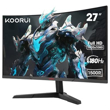 KOORUI Monitor 27 Pulgadas Curvo Monitor Gaming 180HZ, FHD 1080P, 1500R, DCI-P3 90%, HDR, VA 3000:1, 2xHDMI 2.0, DP 1.2, Eye Care, VESA, Adaptive Sync, Inclinación