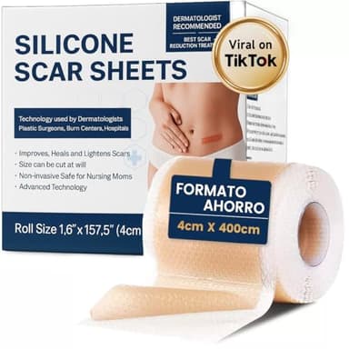 Parches Cicatrizantes (4CMx400CM) | Parche de Silicona Para Cicatriz | Silicone Scar Sheets | Láminas de Silicona Profesionales Para Cicatrices Causadas por Cesárea, Cirugía, Quemaduras,Queloides,Acné