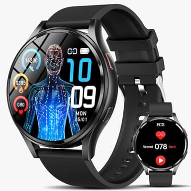 Lgnitek 𝐆𝐥𝐮𝐜𝐨𝐬𝐚 Reloj Inteligente con ECG/BMI/HRV/Á𝐜𝐢𝐝𝐨 Ú𝐫𝐢𝐜𝐨/𝐋í𝐩𝐢𝐝𝐨𝐬, 1.43"AMOLED Smartwatch Hombre Mujer con Presión Arterial/Estrés/Temperatura Corporal/Sueño, para Android iOS