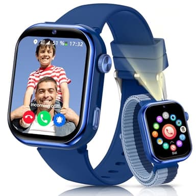 RUXINGX 4G Reloj Inteligente Niño, Smartwatch Niños con GPS, Llamadas, IP68 Impermeable, Doble Cámara, Chat de Voz, Linterna, Modo Escuela, Podómetro, Despertador Reloj Inteligente Niñas y Niños Azul